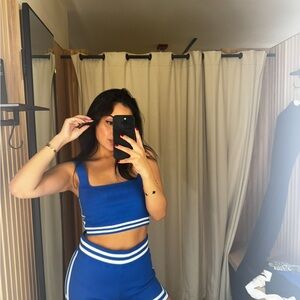 Blue Two-Piece Set with White Stripes